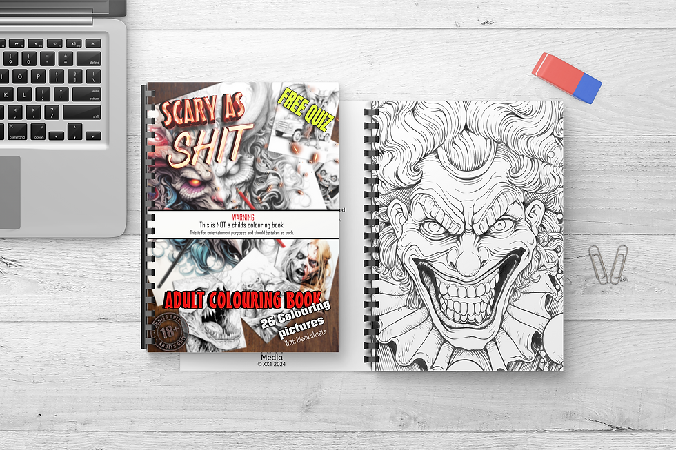 Scary as shit adult colouring book page content - Clown