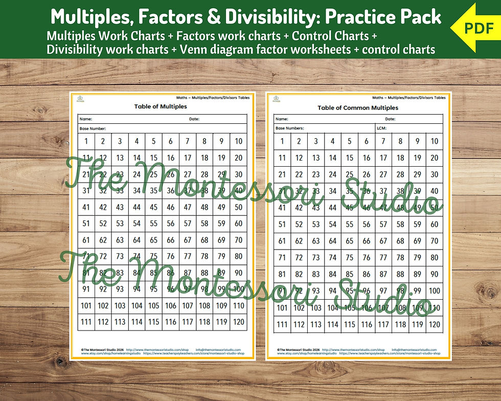 Multiples, Factors & Divisibility Practice Pack | Montessori Maths