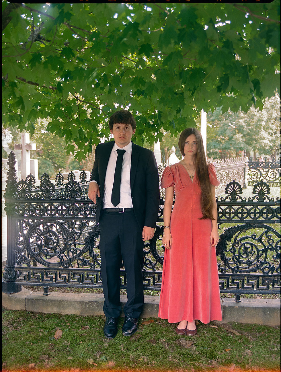 engagement photos on film photography in rva at the hollywood cemetery