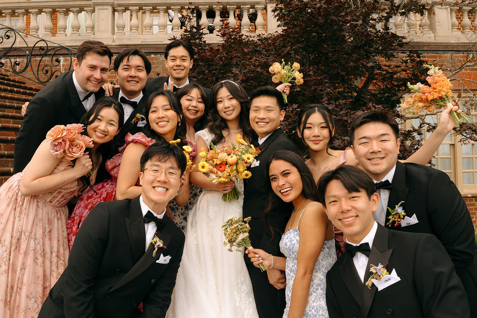 Wedding Party bridesmaids and groomsmen posing inspiration