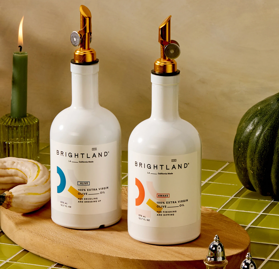 Brightland Olive Oil Duo Alive and Awake in Kitchen on Counter