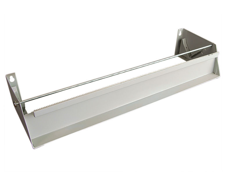 Folientrenngerät mit gerader Konstruktion und Halterung für die Wand, weiß lackiert.