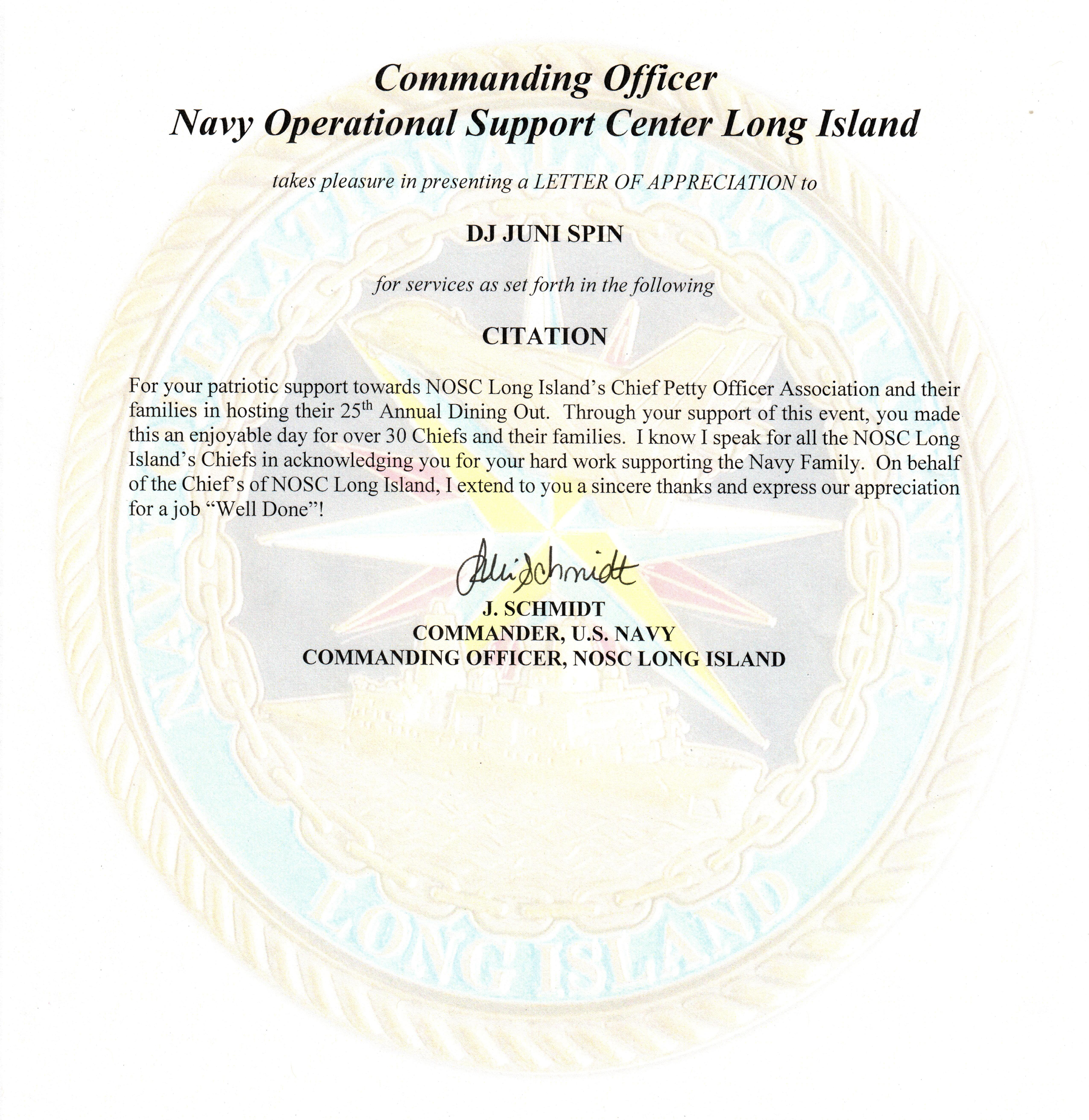 U.S. Navy Reference Letter