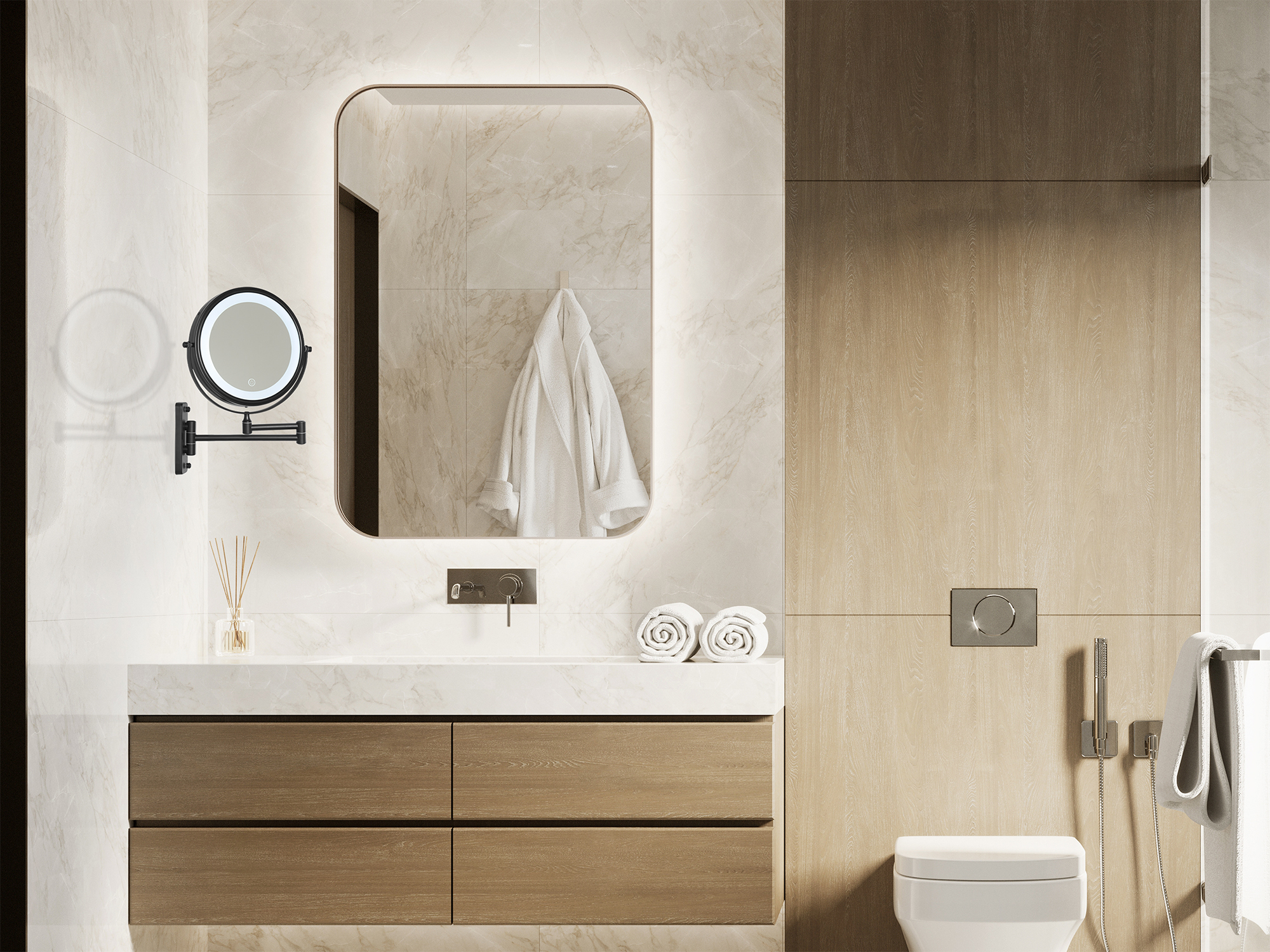Winchester LED Wall Mounted Mirror in Matt Black view 2