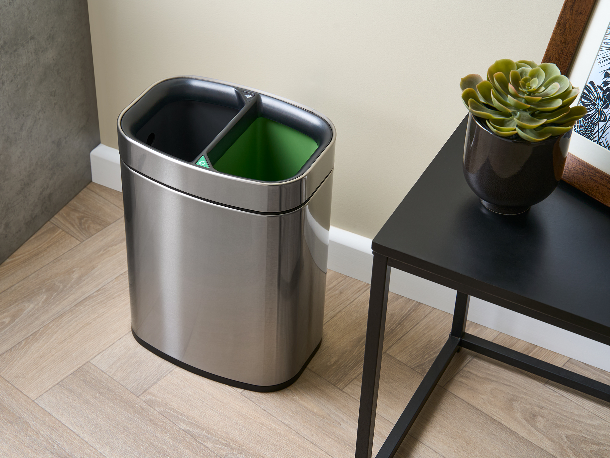 Newport Dual Recycling Bin in Brushed Steel view 2