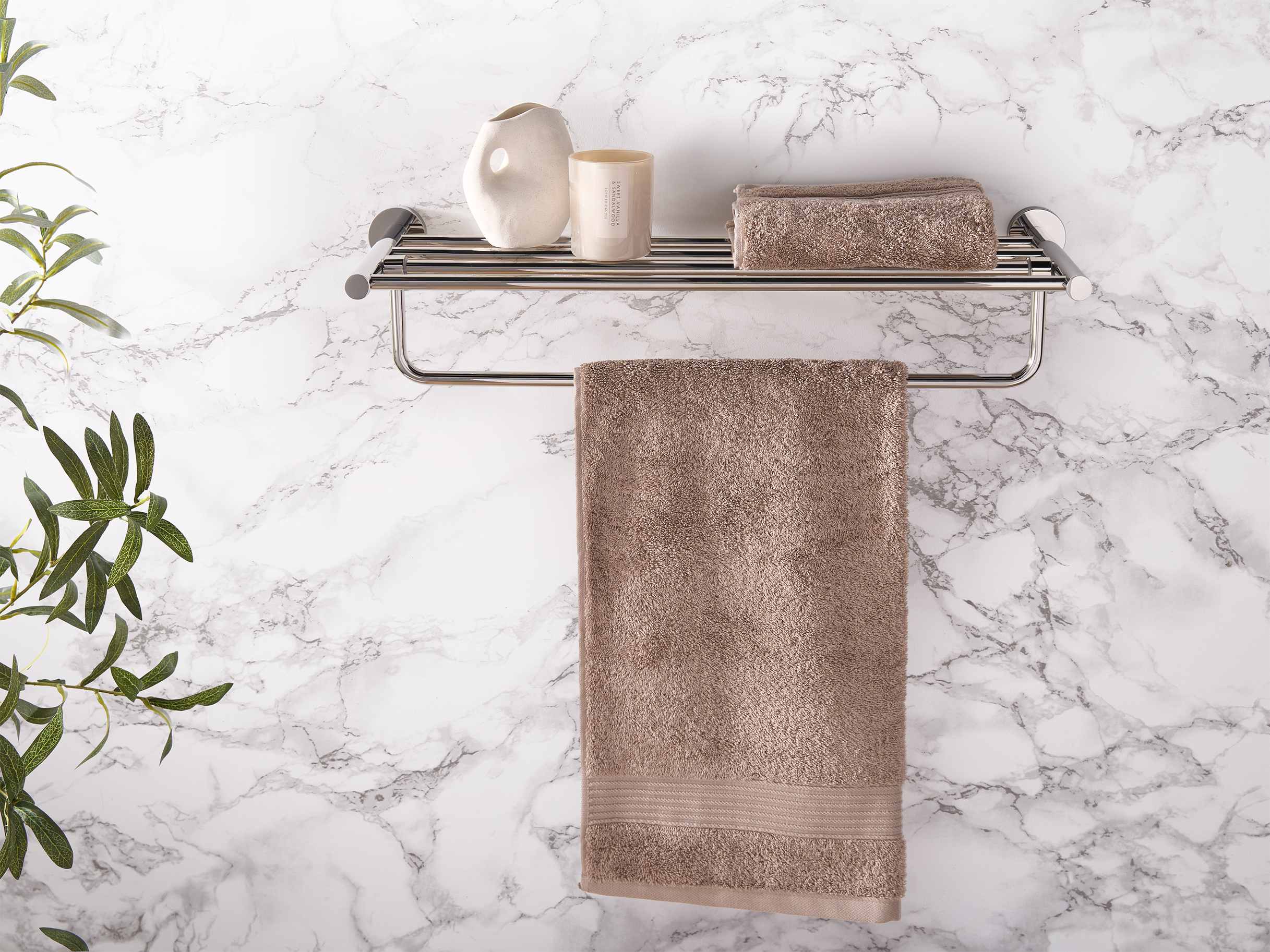 Harrogate Towel Rail with Shelf in Polished Steel view 2