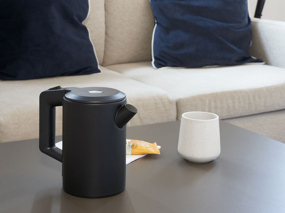 Angled lifestyle image of the Canterbury 1L Kettle in Black