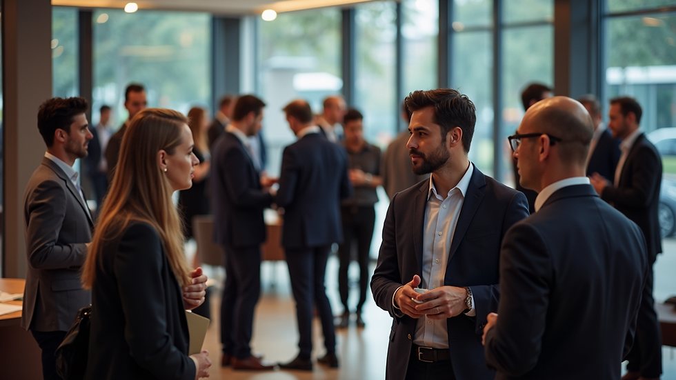 High angle view of a networking event with professionals interacting