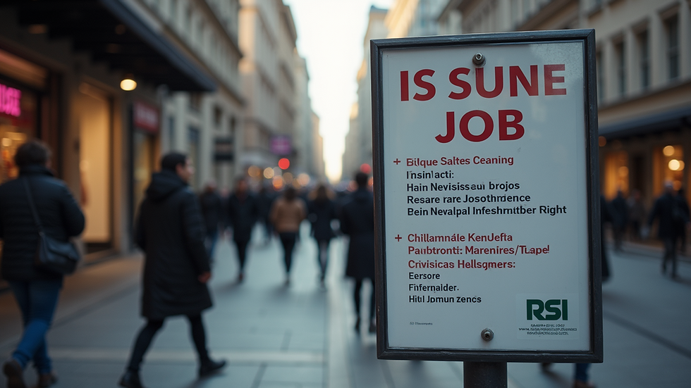 Eye level view of a busy city street with job postings