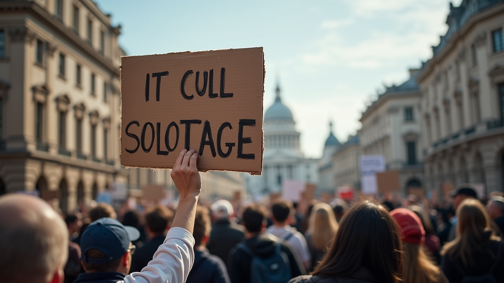 Eye-level view of a protest sign calling for justice