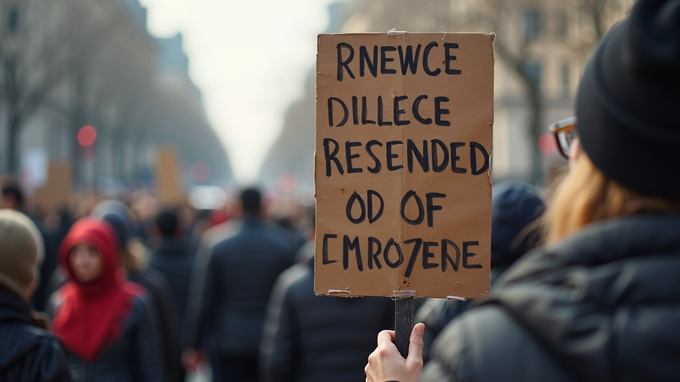 Eye-level view of a protest sign demanding the release of political prisoners