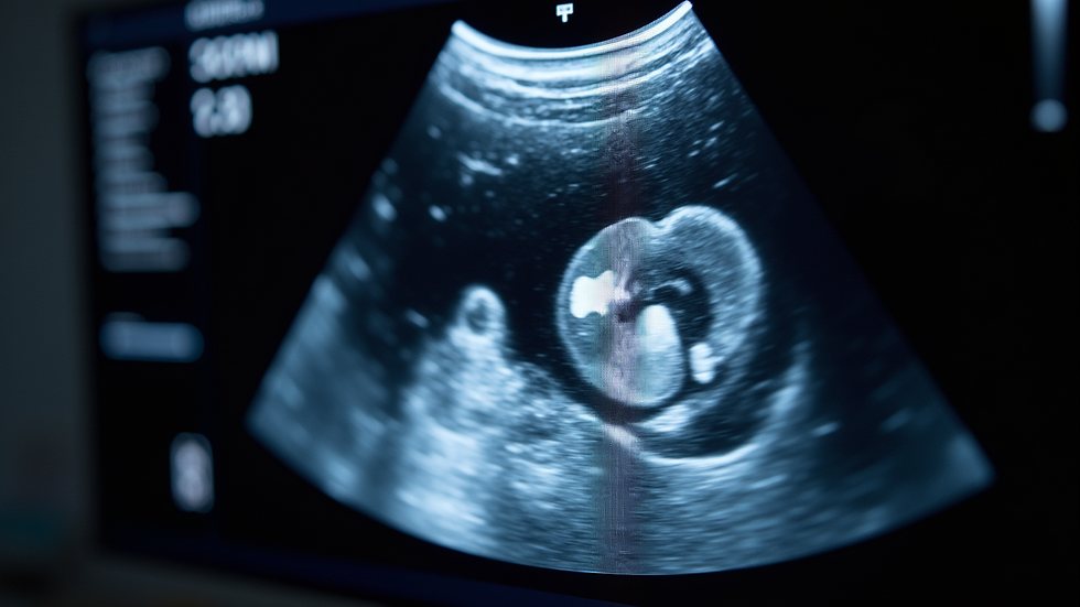 Close-up view of ultrasound image showing a bladder tumor in a cat