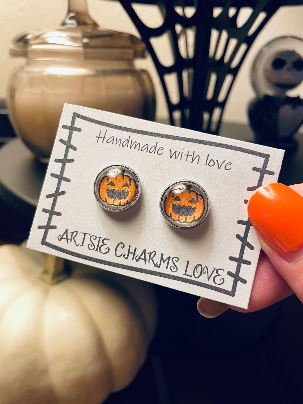 Thumbnail: Pumpkin Face Stud Earrings