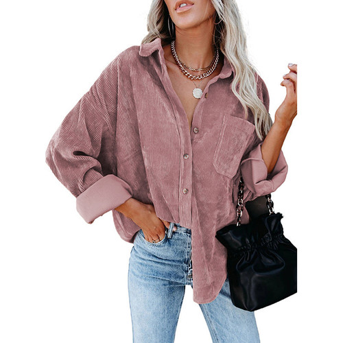 Tutorutor Womens Corduroy Shirts Casual Long Sleeve Button Down Blouses Tunic Babydoll Dress Loose Pocket Jacket Shackets - Product Details