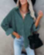 Thumbnail: Women's Corduroy Long Sleeve Button-Down Collared Blouse Pockets Shirt Jacket Tops green
