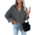 Thumbnail: Women's Corduroy Long Sleeve Button-Down Collared Blouse Pockets Shirt Jacket Tops Gray