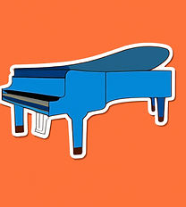 A blue grand piano on an orange background as a sticker for a laptop.jpg