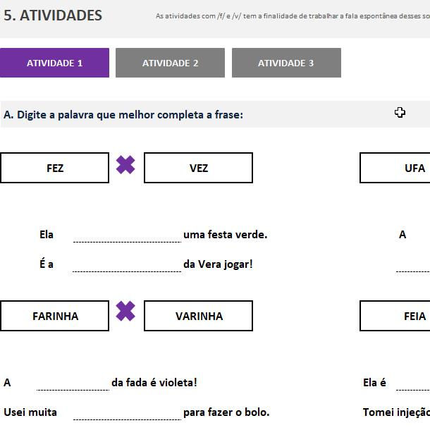 Thumbnail: Planilha de fonoaudiologia - treino do fonema /f/ e /v/