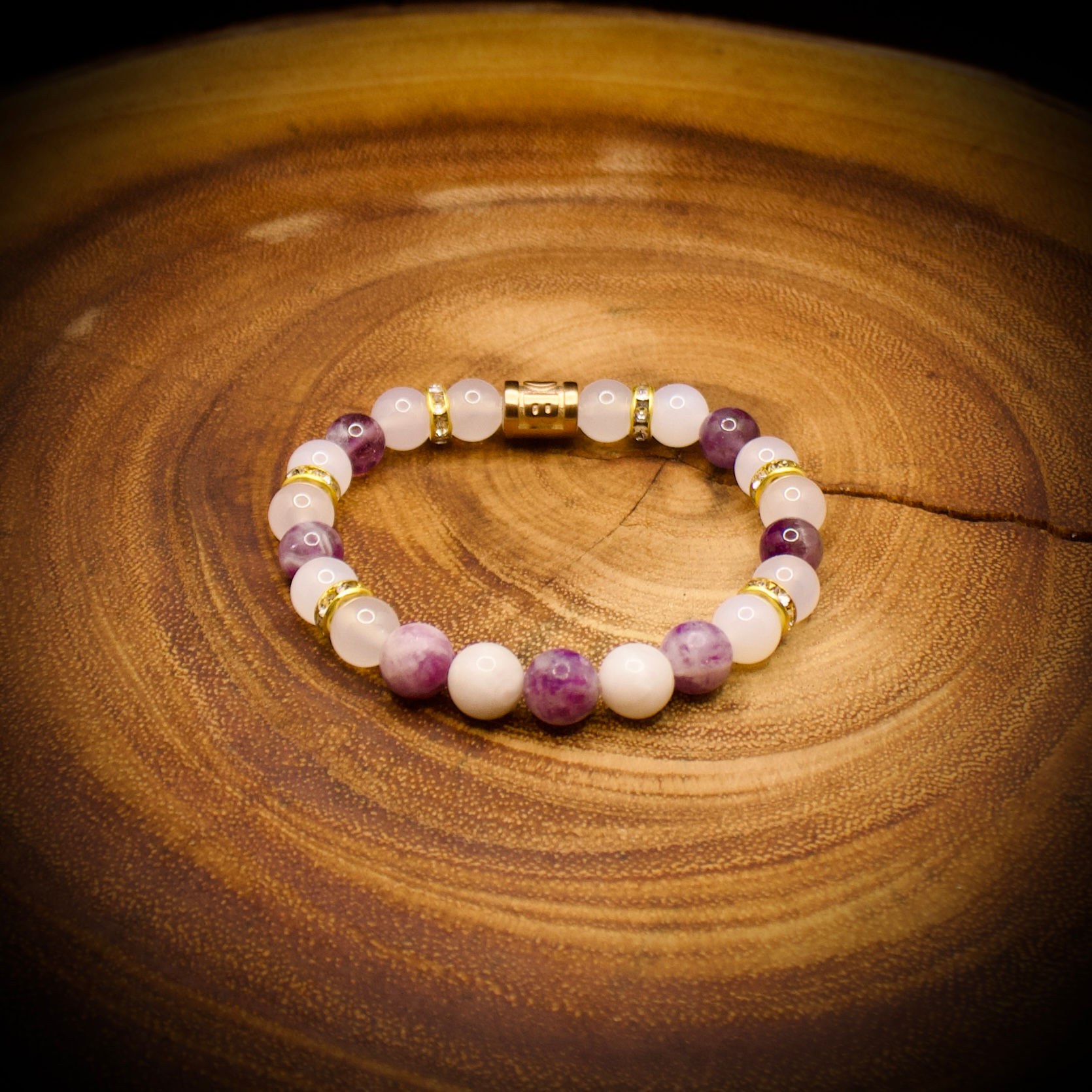 White Agate, Amethyst, Lepidolite & Moon Stone