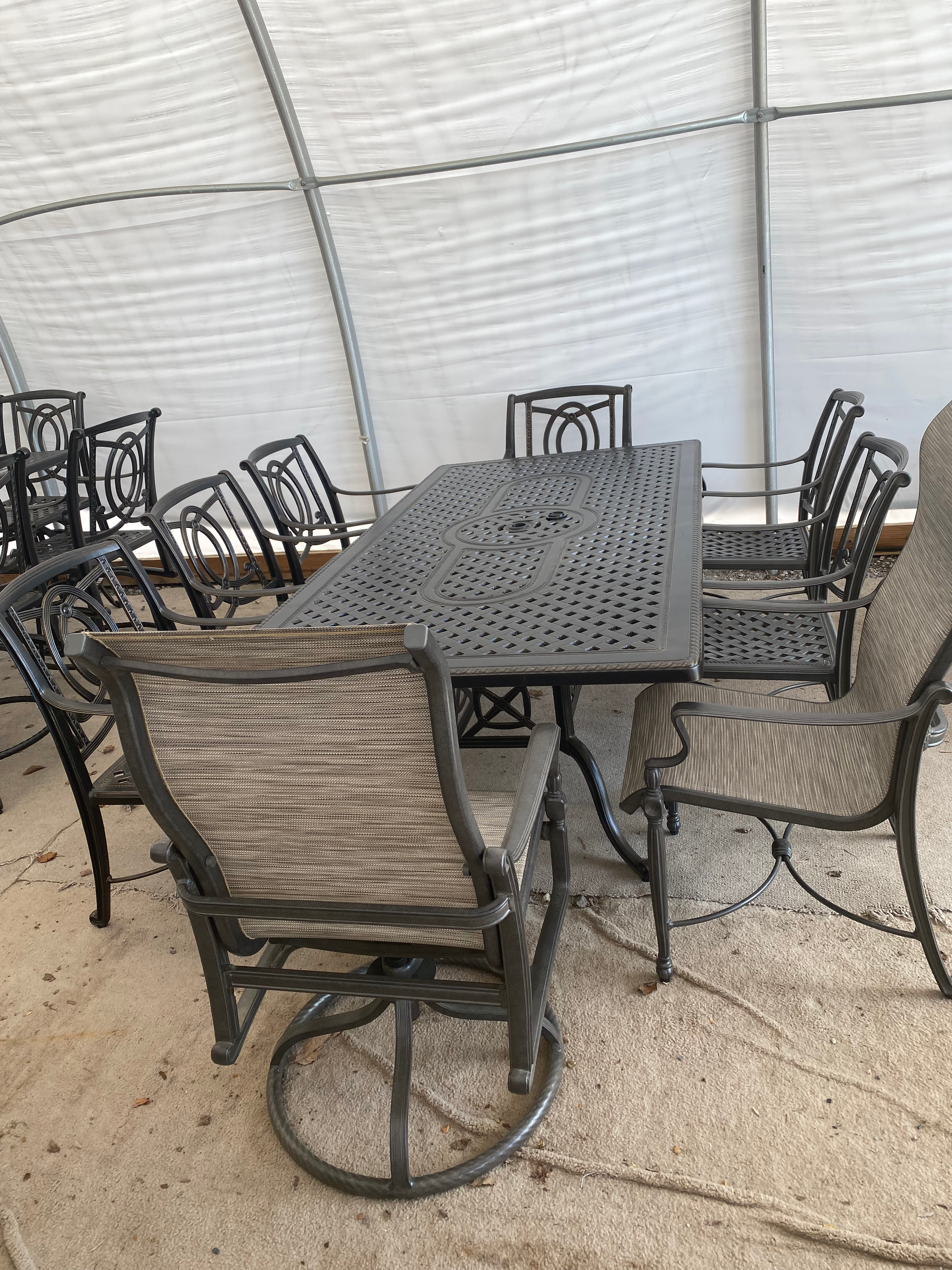 9 Pc Grey Cast Aluminum Dining Group ** CONTACT FOR PRICING **
