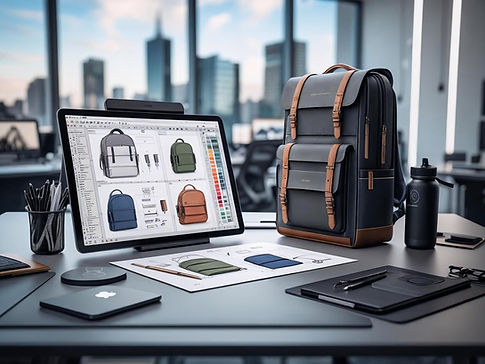 Create a professional image, an office desk with accessories, pens, mug, drik bottle and a