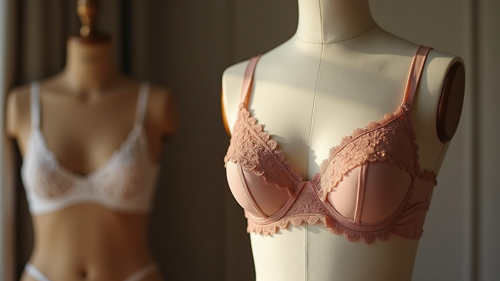Eye-level view of luxury lingerie set displayed on a mannequin