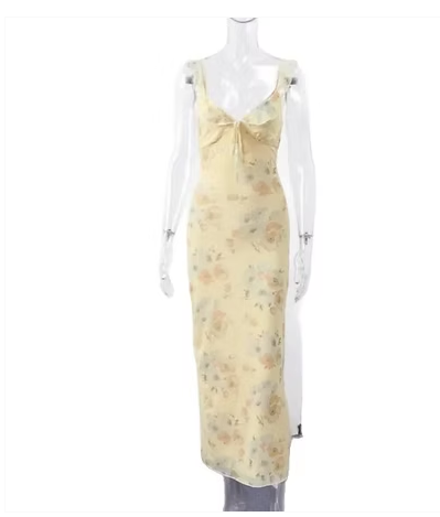 Miniatura: Summer Flower Printed Women's Sexy Low-Cut Dress Sleeveless Backless Slim Sling