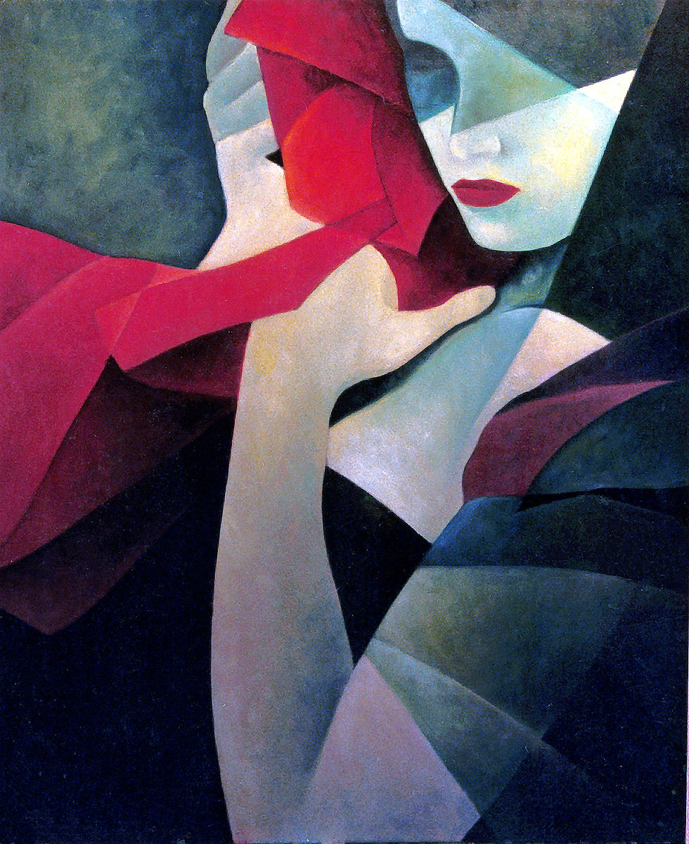 1) © Femme au foulard rouge", huile.