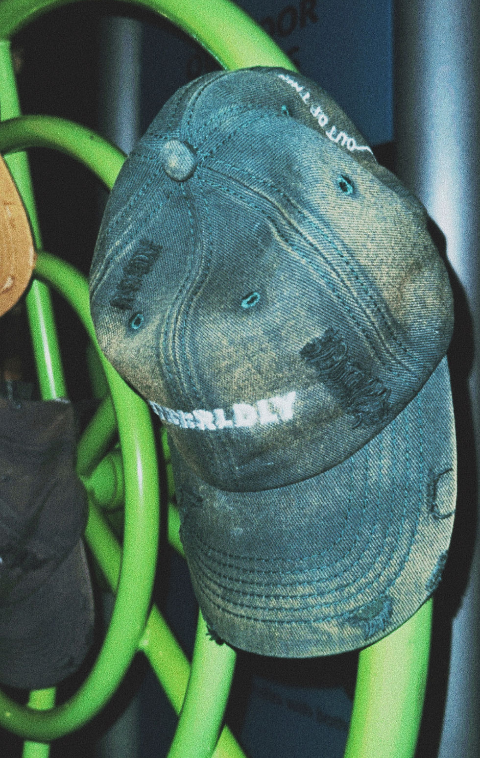 Thumbnail: UNW:RLDLY Ripped Denim Cap in Dark Green