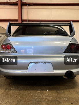 Before and after headlight tint Dayton Cincinnati on a car.