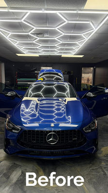 Glossy blue Mercedes before stealth matte ppf application.