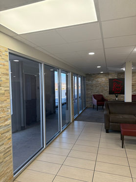 Commercial window tint in a Dayton Cincinnati office lobby.