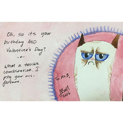 _Grumpy Cat Valentine Card for Ms. B._ Watercolor on cold press. 2016