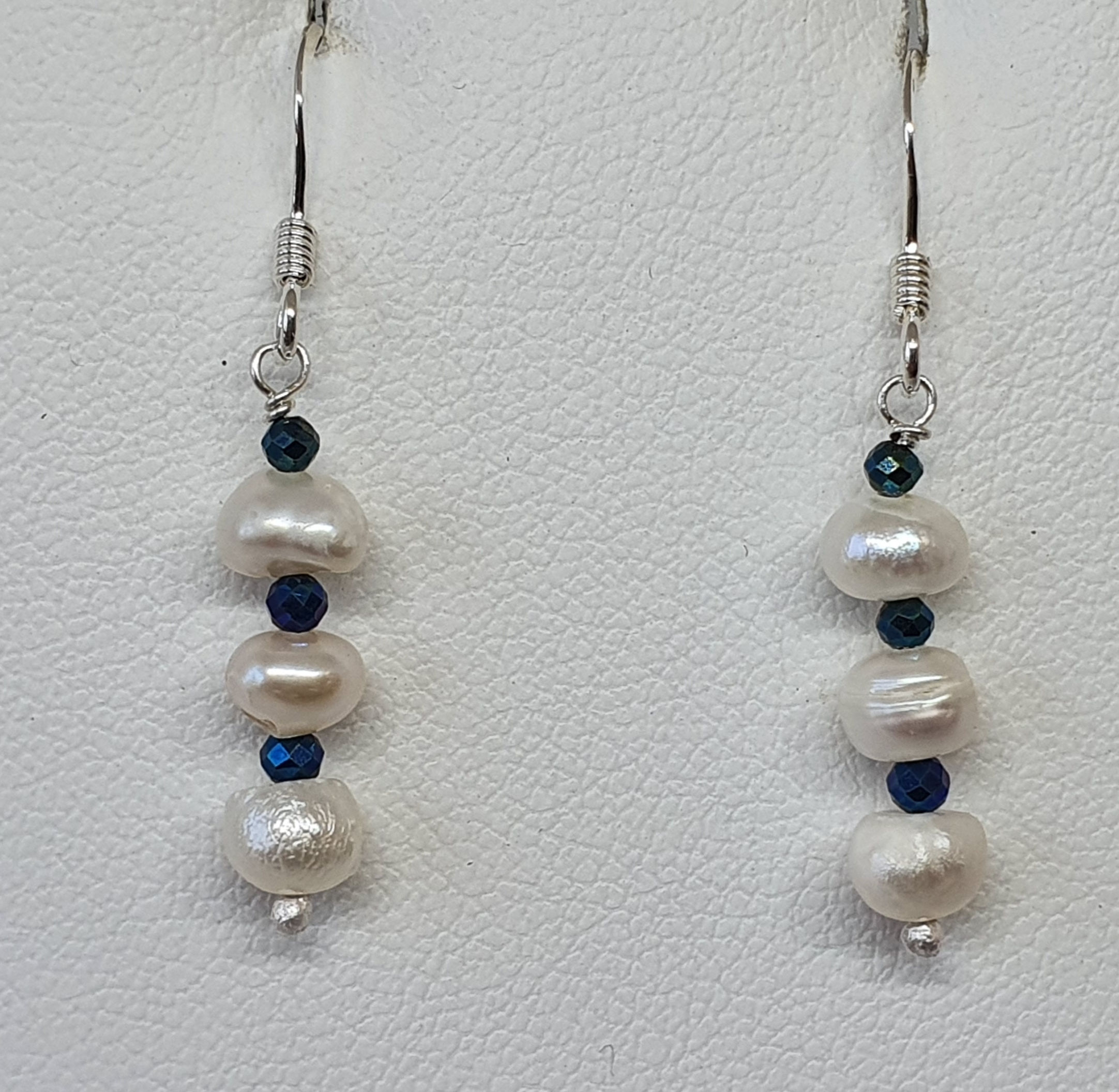 Spinel and cultured freshwater pearl sterling silver earrings