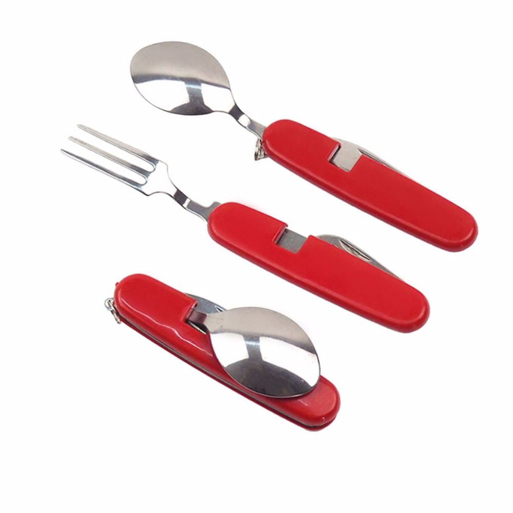 Stainless Steel Spoon+Fork+Knife+ Bottle Opener 4 in 1 Folding Cutlery Set