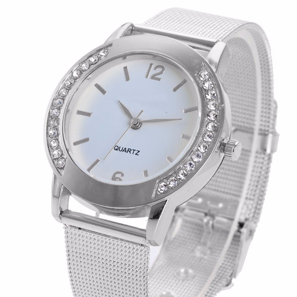 Crystal Golden Stainless Steel Analog Quartz Wrist Watch Bracelet