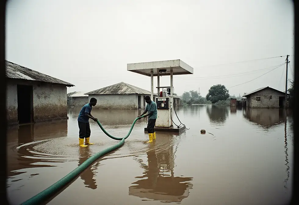 Portable trash pump dewatering a flooded site in South Sudan