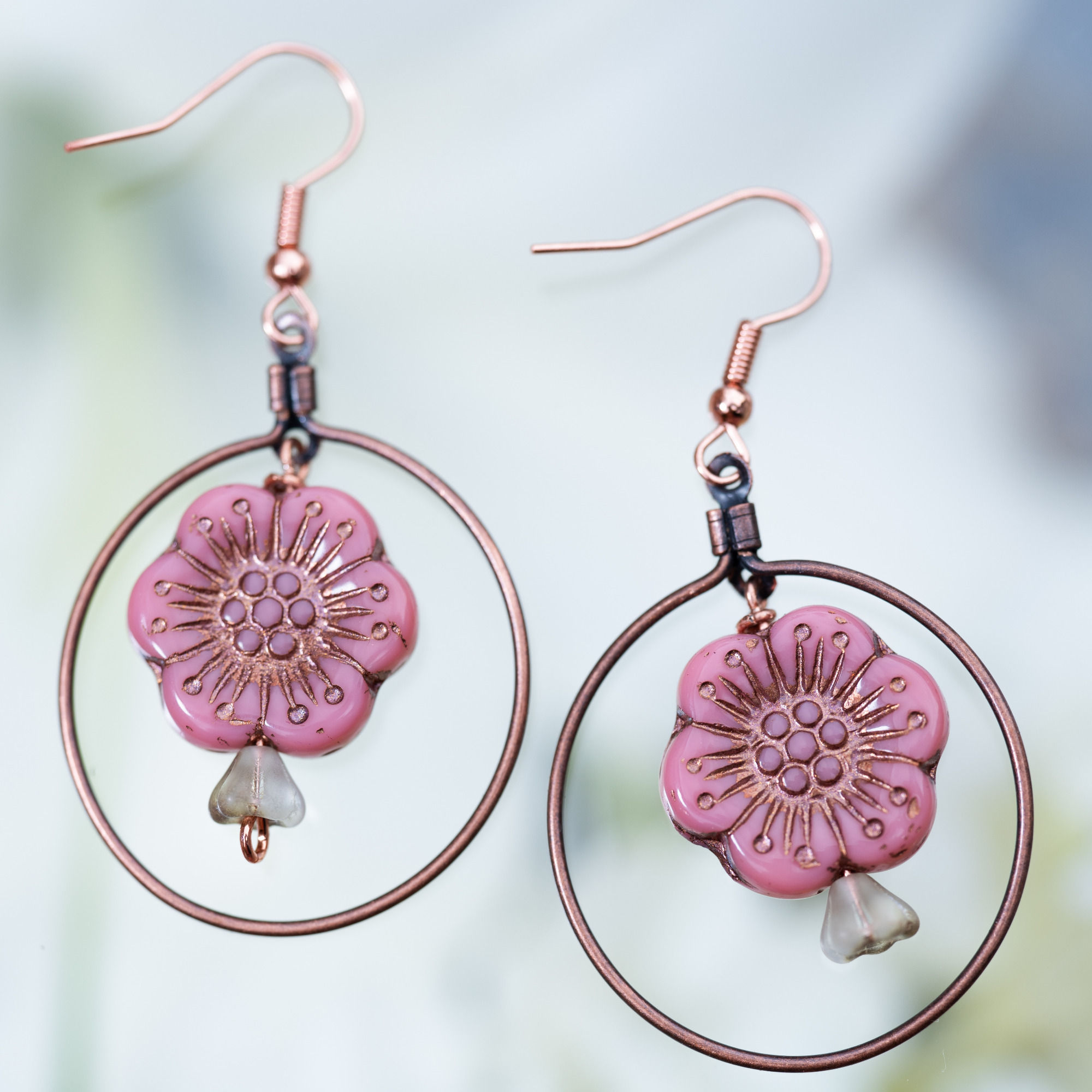 Pink Flower Hoop Earrings