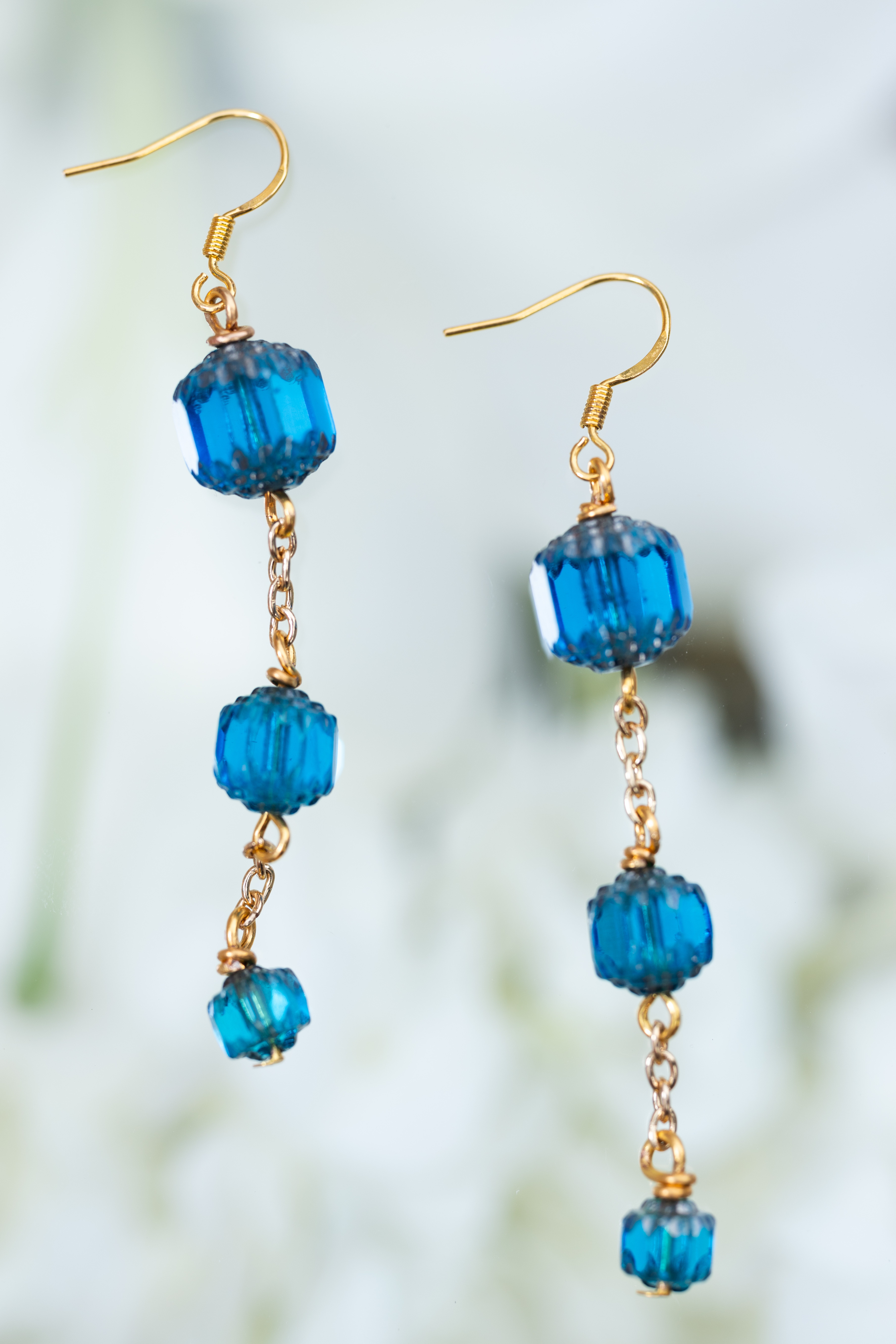 Aqua Blue Cathedral Drop Earrings