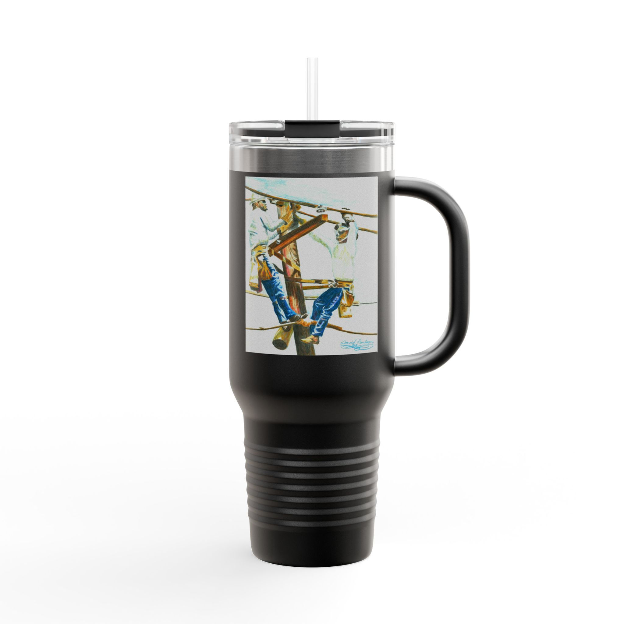 40oz Insulated Travel Mug — Lineman Utility Pole Artwork