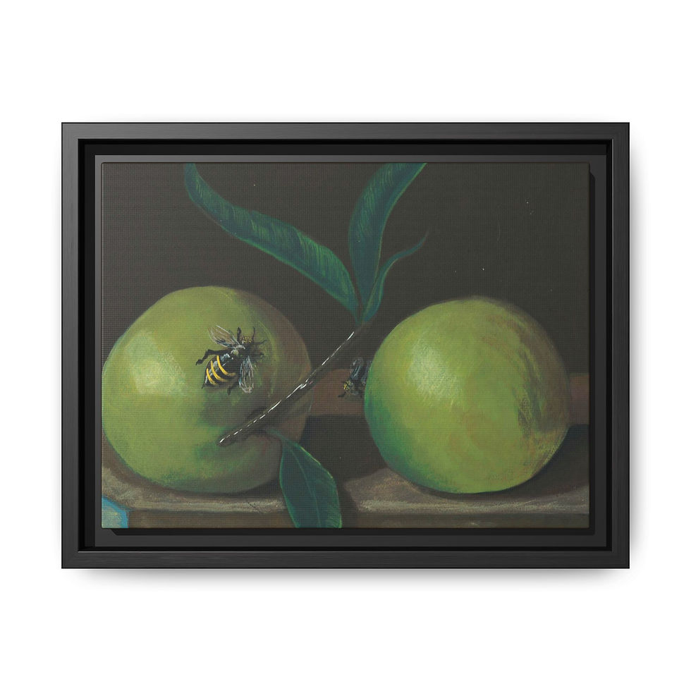 Thumbnail: Framed Matte Canvas Artist- D. Aumiller - Still Life Green Apples with Bee