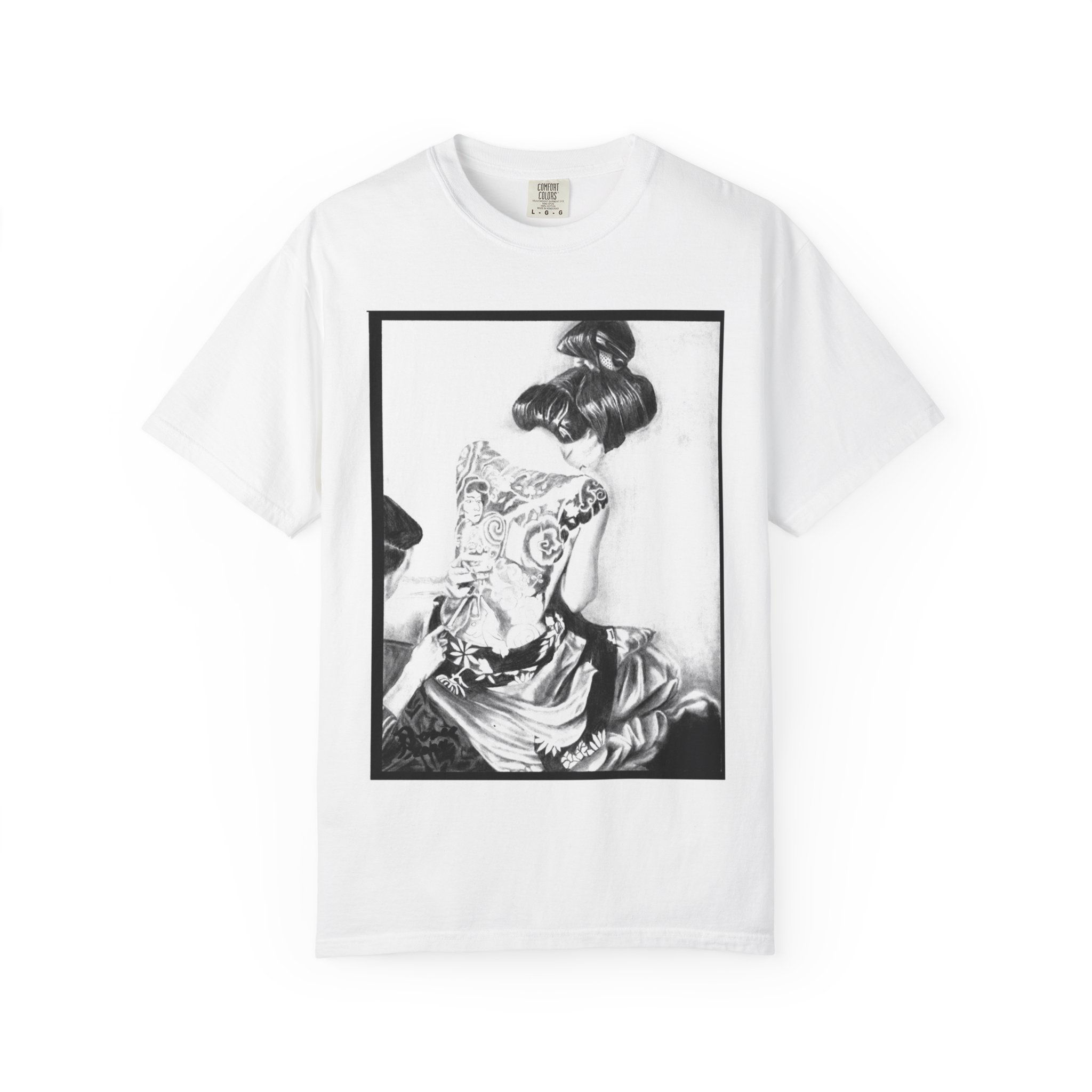 Artistic Geisha Tattoo Graphic Tee "Beneath the Silk" by Artist J. Dover