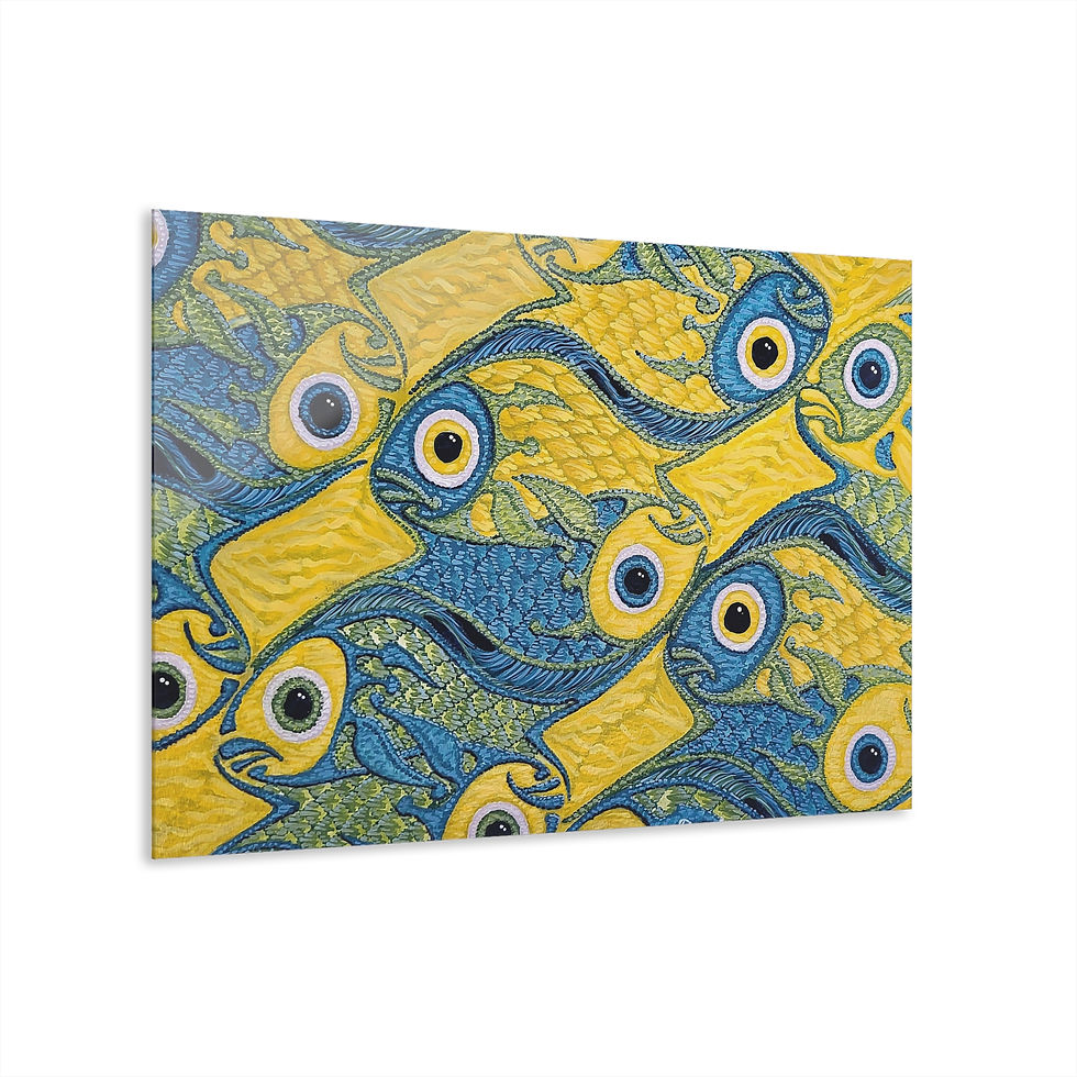 Thumbnail: Vibrant "Fish Tessellation" Acrylic Wall Art Print by Artist David P