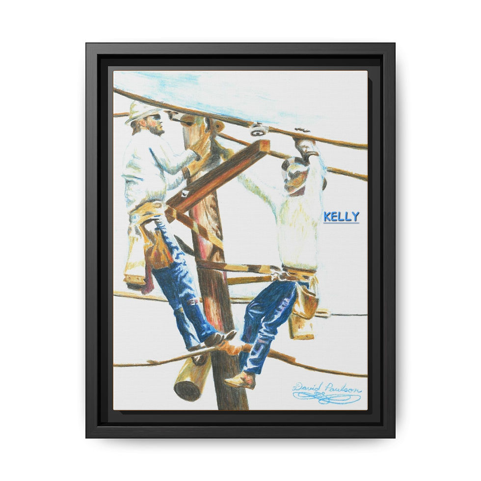 Thumbnail: "Keeping the power on in your neighborhood."   Linemen. Matte Canvas Print 