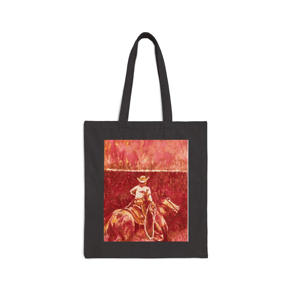 Thumbnail: Western Style Canvas Tote Bag "Cowboy In Hell" by Artist J. Dover