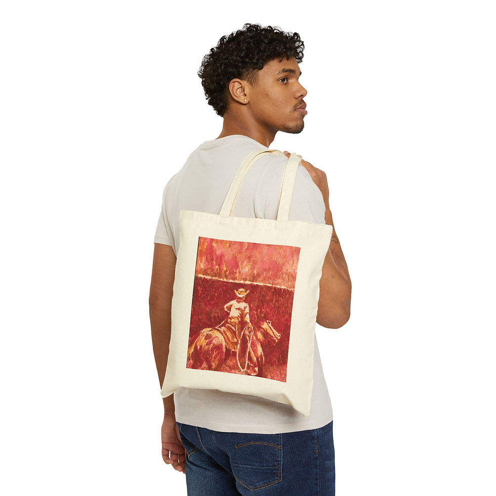 Thumbnail: Western Style Canvas Tote Bag "Cowboy In Hell" by Artist J. Dover