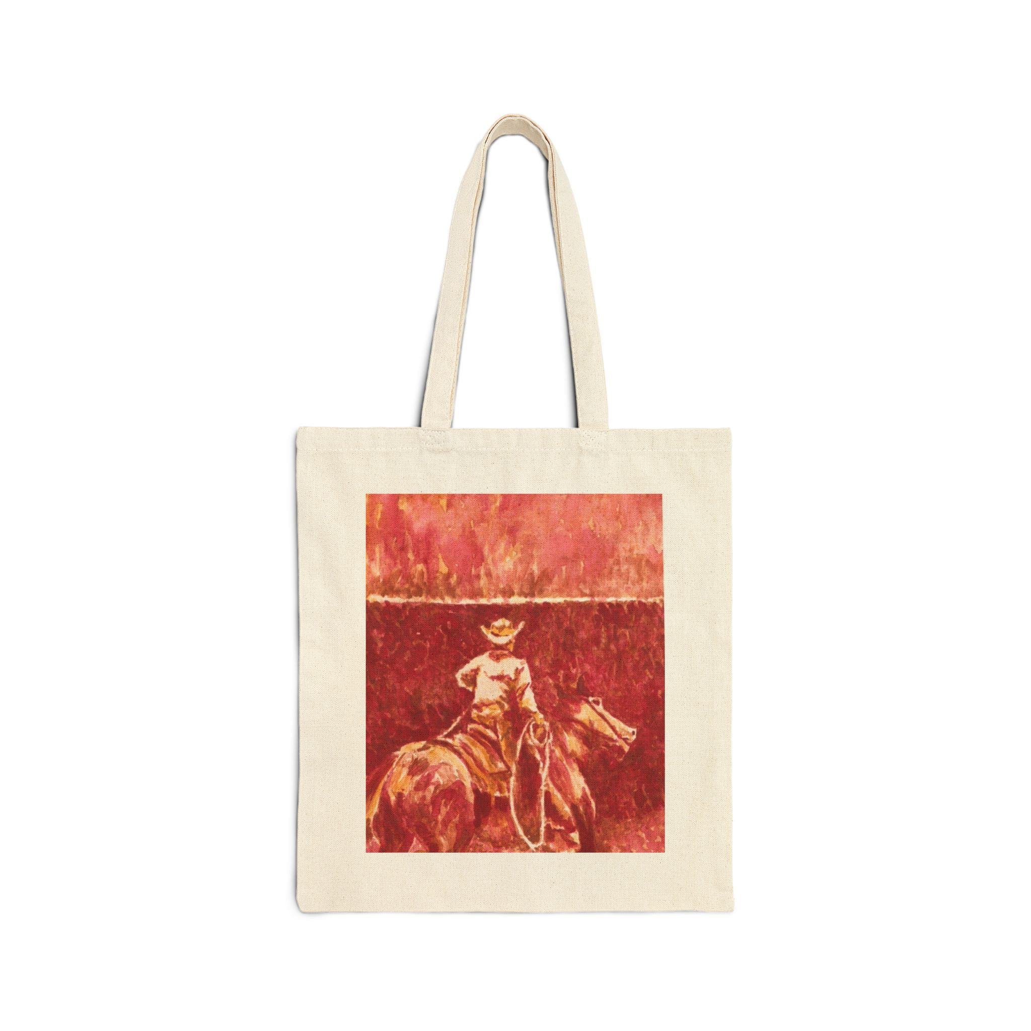 Western Style Canvas Tote Bag "Cowboy In Hell" by Artist J. Dover