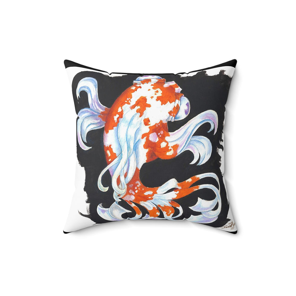 Thumbnail: Koi Fish Decorative Pillow — Orange White Carp Accent Cushion Artist-D. Aumiller
