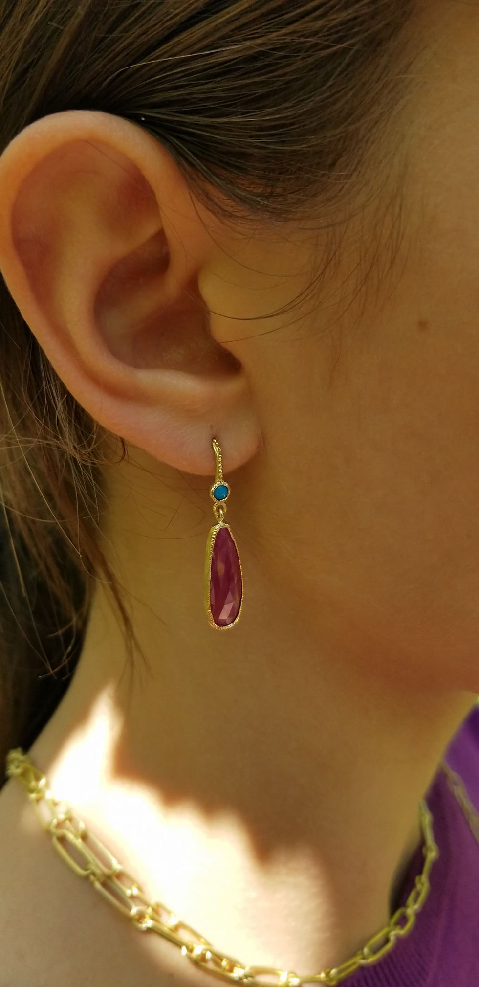 Thumbnail: Ruby and turquoise earrings