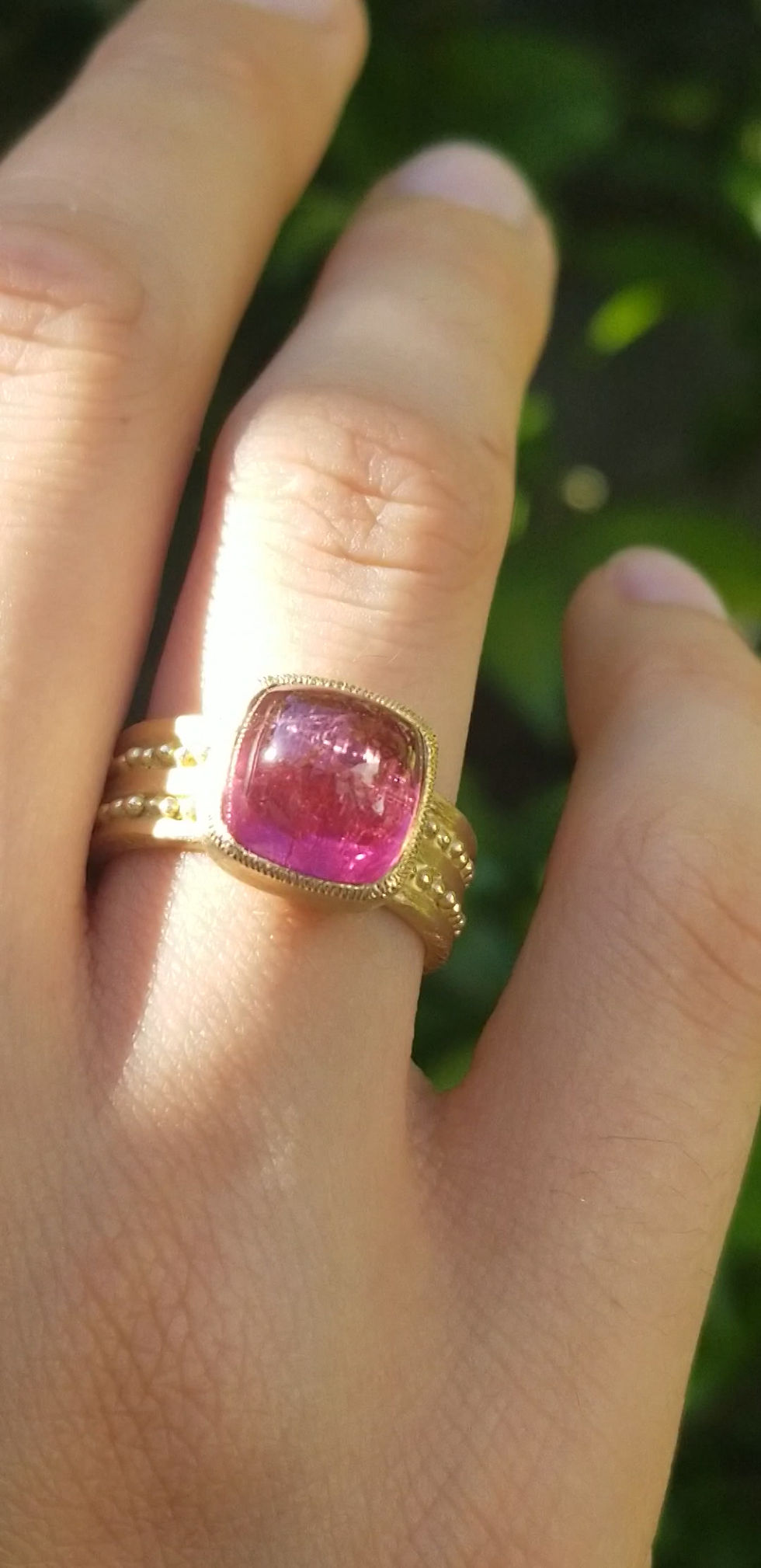 Thumbnail: Large pink cabochon tourmaline ring